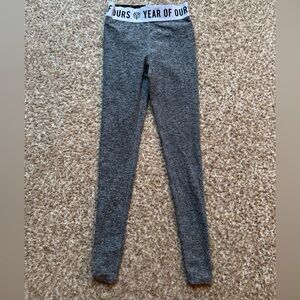 Year of Ours Womens Gray Leggings Spell Out Logo Stretch Athletic Size xs